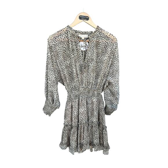 Lovestitch Empire Waist Ruffled Fit & Flare Dress Puff Sleeve Animal Print SMALL - Picture 1 of 9